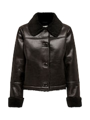JDY Brown Faux Fur Shearling Jacket - Image 6 of 7
