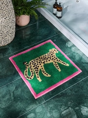 Green Cheetah Animal Print 100% Cotton Shower Mat - Image 1 of 3
