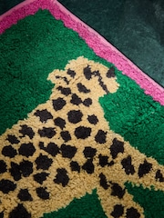 Green Cheetah Animal Print 100% Cotton Shower Mat - Image 2 of 3