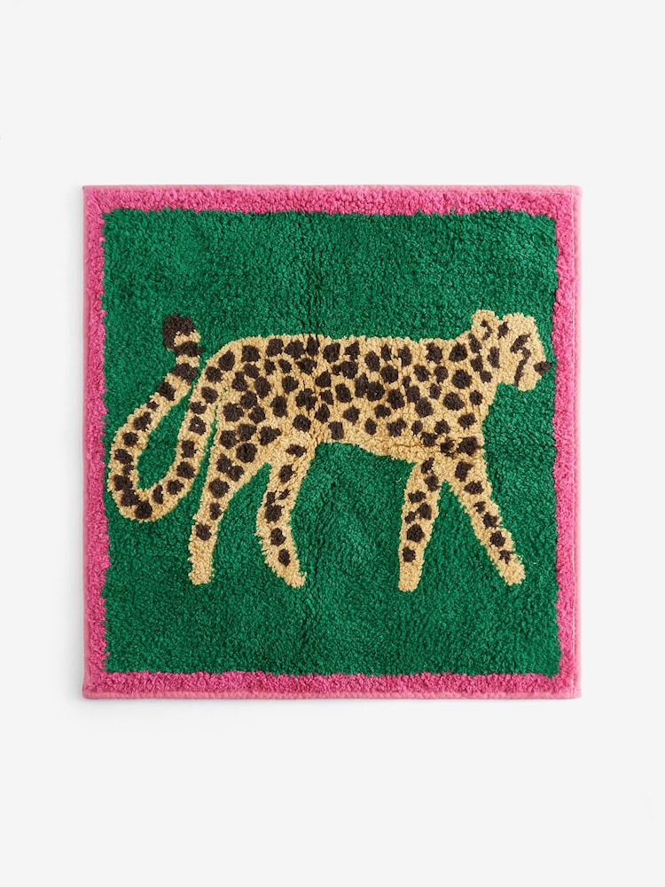 Green Cheetah Animal Print 100% Cotton Shower Mat - Image 3 of 3