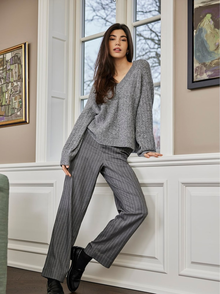 JDY Grey Wide Leg Stripe Trousers - Image 1 of 3
