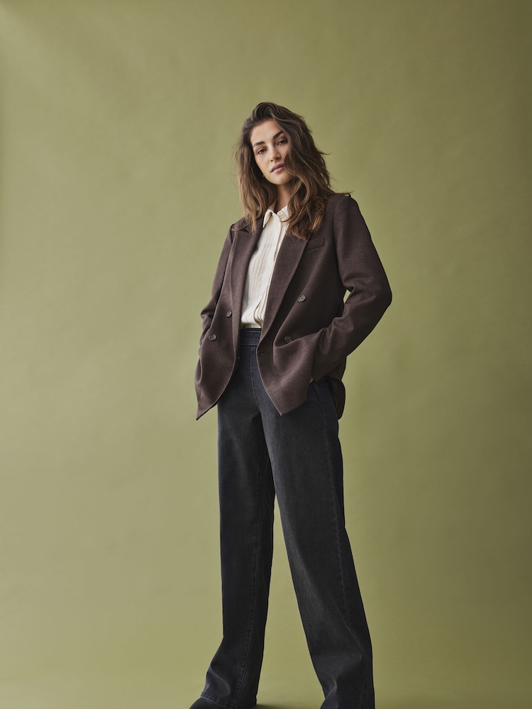 JDY Grey Button Detail Wide Leg Jeans - Image 1 of 4