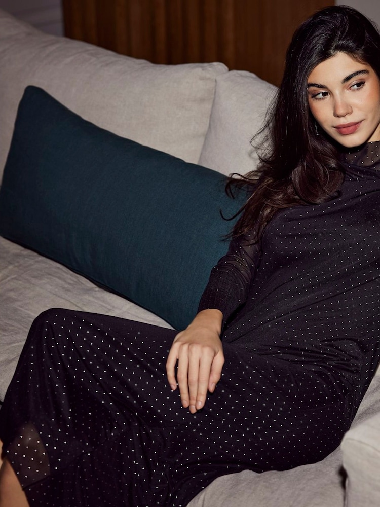 JDY Black Long Sleeve Mesh Studded Dress - Image 1 of 7