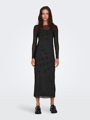 JDY Black Long Sleeve Mesh Studded Dress - Image 2 of 7