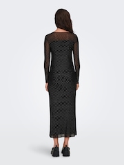 JDY Black Long Sleeve Mesh Studded Dress - Image 3 of 7