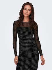 JDY Black Long Sleeve Mesh Studded Dress - Image 5 of 7