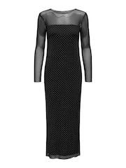 JDY Black Long Sleeve Mesh Studded Dress - Image 6 of 7