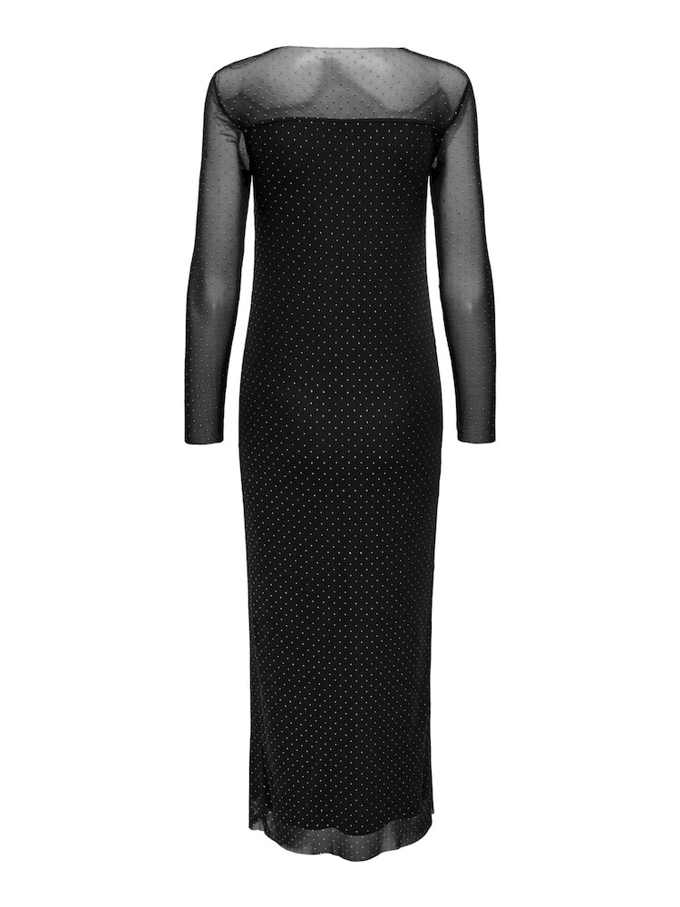 JDY Black Long Sleeve Mesh Studded Dress - Image 7 of 7
