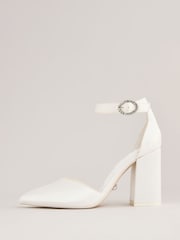 Lipsy White Occasion Ivory Satin Bridal Mid Block Heel Wedding Courts - Image 5 of 5