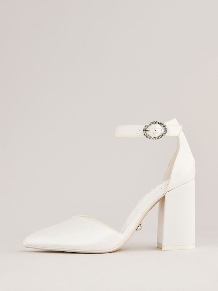 Lipsy White Occasion Ivory Satin Bridal Mid Block Heel Wedding Courts - Image 5 of 5