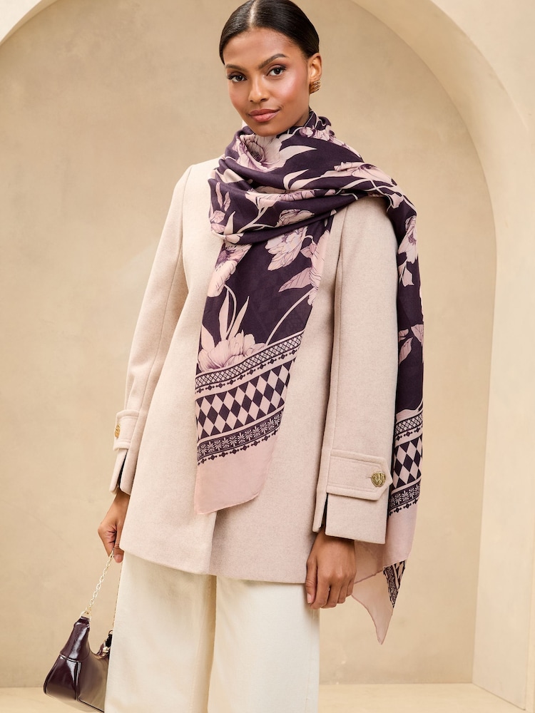 Lipsy Purple Lightweight Printed Scarf - Image 1 of 4 Lipsy Purple Lightweight Printed Scarf - Image 1 of 4