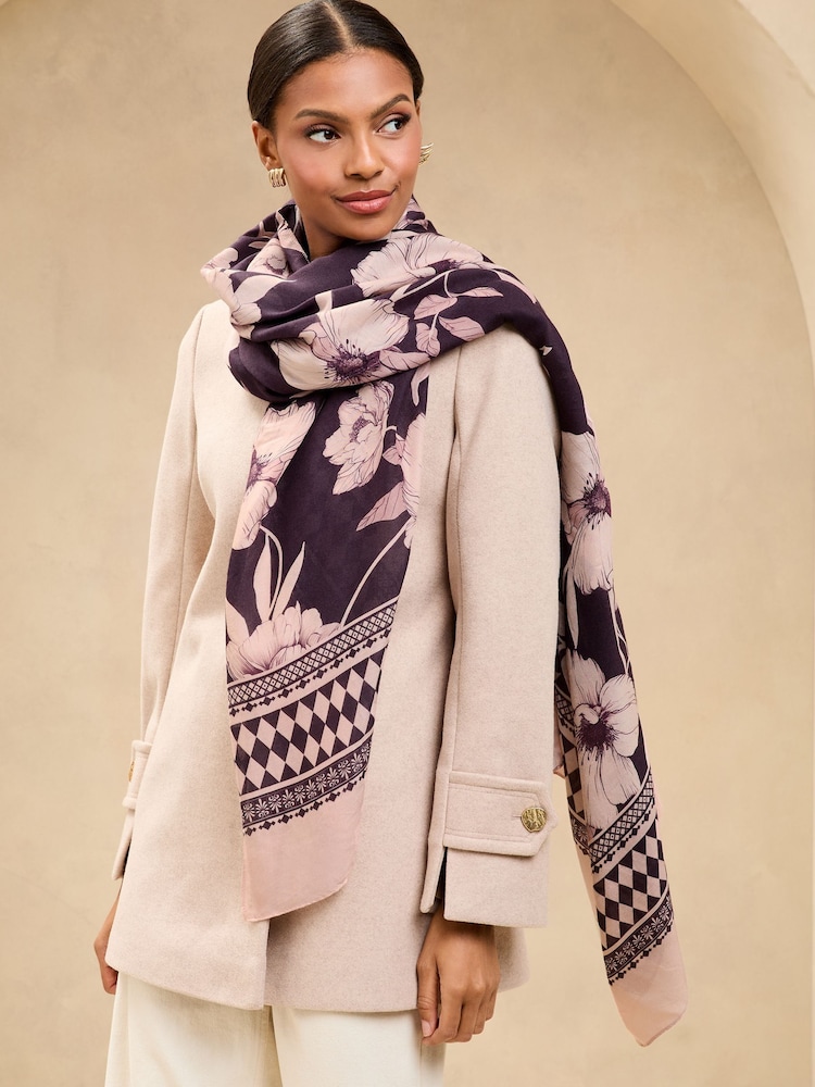 Lipsy Purple Lightweight Printed Scarf - Image 2 of 4 Lipsy Purple Lightweight Printed Scarf - Image 2 of 4