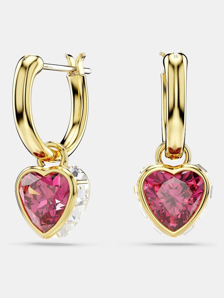 Swarovski Red Heart Gold-Tone Plated Chroma Drop Earrings - Image 1 of 5