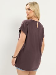 Yours Curve Brown Broderie Anglaise Grown On Sleeve T-Shirt - Image 3 of 5