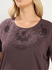 Yours Curve Brown Broderie Anglaise Grown On Sleeve T-Shirt - Image 4 of 5
