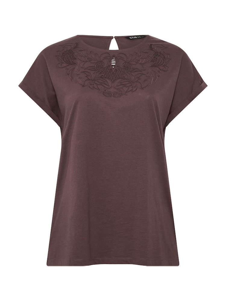 Yours Curve Brown Broderie Anglaise Grown On Sleeve T-Shirt - Image 5 of 5 Yours Curve Brown Broderie Anglaise Grown On Sleeve T-Shirt - Image 5 of 5