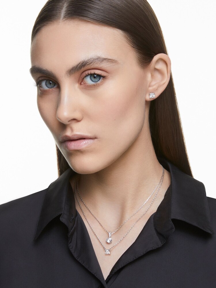 Swarovski Silver Tone Rhodium Plated Square Cut Attract Stud Earrings - Image 3 of 6