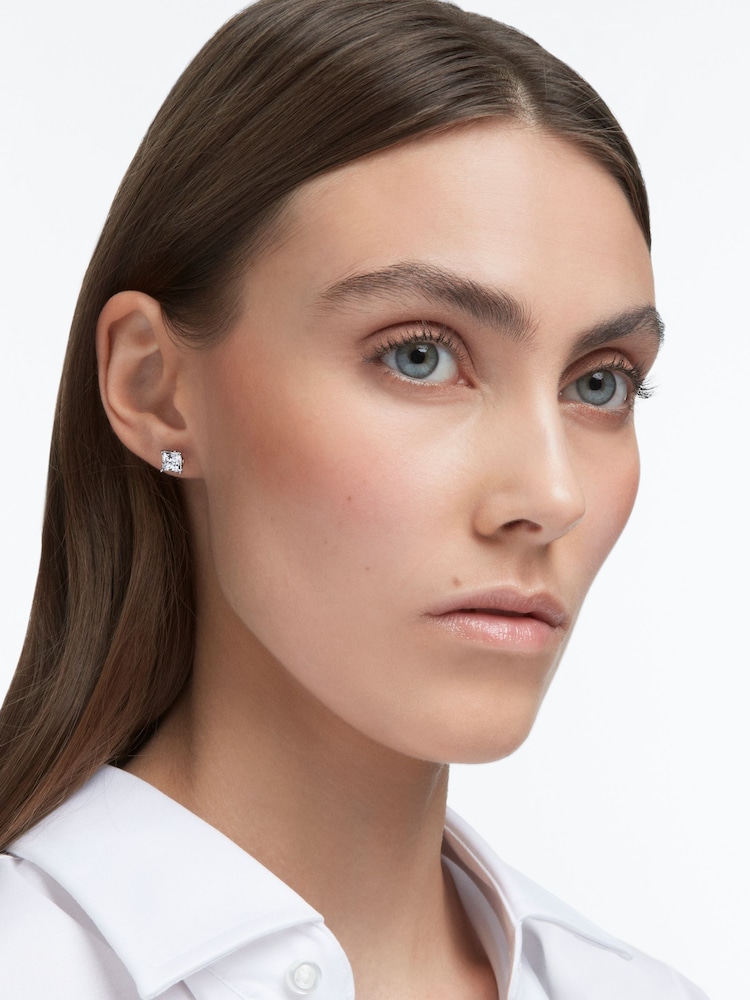 Swarovski Silver Tone Rhodium Plated Square Cut Attract Stud Earrings - Image 4 of 6