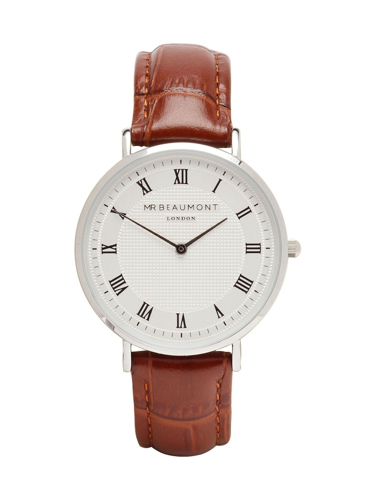 Mr Beaumont Mens Personalised Vintage Brown Leather Watch by Treat Republic - Image 1 of 3