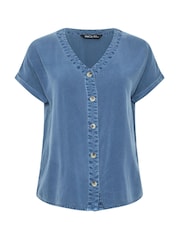 M&Co Blue Button Through Blouse - Image 5 of 6