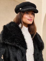 Lipsy Black Faux Suede and Borg Baker Boy Hat - Image 2 of 4