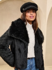 Lipsy Black Faux Suede and Borg Baker Boy Hat - Image 3 of 4