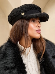 Lipsy Black Faux Suede and Borg Baker Boy Hat - Image 4 of 4