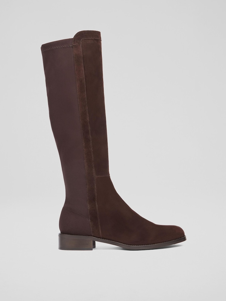 LK Bennett Brown Tallis Espresso Half And Half Stretch Knee Boots - Image 1 of 4
