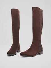 LK Bennett Brown Tallis Espresso Half And Half Stretch Knee Boots - Image 3 of 4