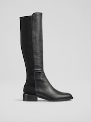 LK Bennett Black Tallis Half And Half Stretch Knee Boots - Image 1 of 4