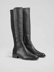 LK Bennett Black Tallis Half And Half Stretch Knee Boots - Image 2 of 4