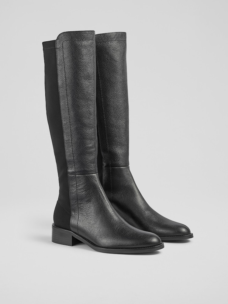 LK Bennett Black Tallis Half And Half Stretch Knee Boots - Image 2 of 4