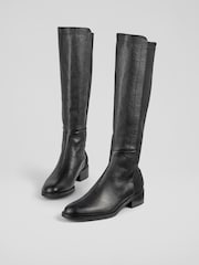 LK Bennett Black Tallis Half And Half Stretch Knee Boots - Image 4 of 4
