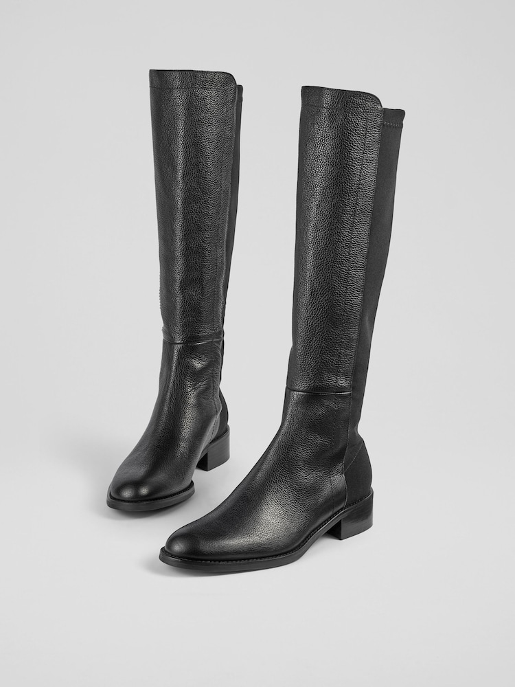 LK Bennett Black Tallis Half And Half Stretch Knee Boots - Image 4 of 4