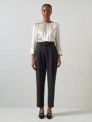 LK Bennett Black Tabitha Black Belted Crepe Trousers - Image 1 of 1