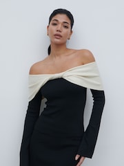 Pretty Lavish Black & Cream Ema Twist Contrast Bardot Knit Top - Image 1 of 4