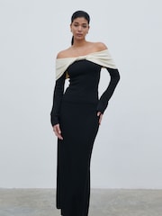 Pretty Lavish Black & Cream Ema Twist Contrast Bardot Knit Top - Image 2 of 4