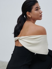 Pretty Lavish Black & Cream Ema Twist Contrast Bardot Knit Top - Image 3 of 4