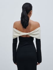 Pretty Lavish Black & Cream Ema Twist Contrast Bardot Knit Top - Image 4 of 4
