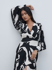 Pretty Lavish Black and White Lilianna Balloon Sleeve Printed Dress - Image 1 of 4