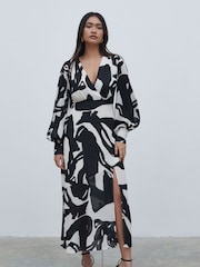 Pretty Lavish Black and White Lilianna Balloon Sleeve Printed Dress - Image 2 of 4