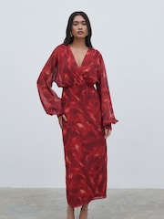Pretty Lavish Dark Red Floral Theia Batwing Midaxi Dress - Image 1 of 3