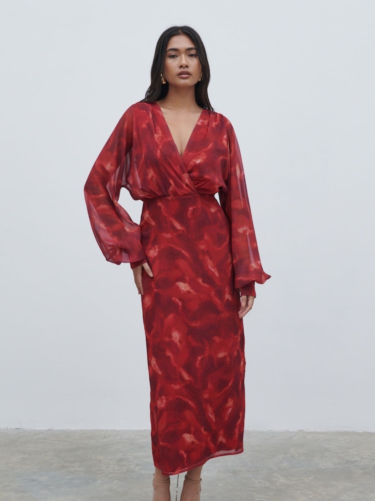 Pretty Lavish Dark Red Floral Theia Batwing Midaxi Dress - Image 1 of 3