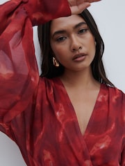 Pretty Lavish Dark Red Floral Theia Batwing Midaxi Dress - Image 2 of 3