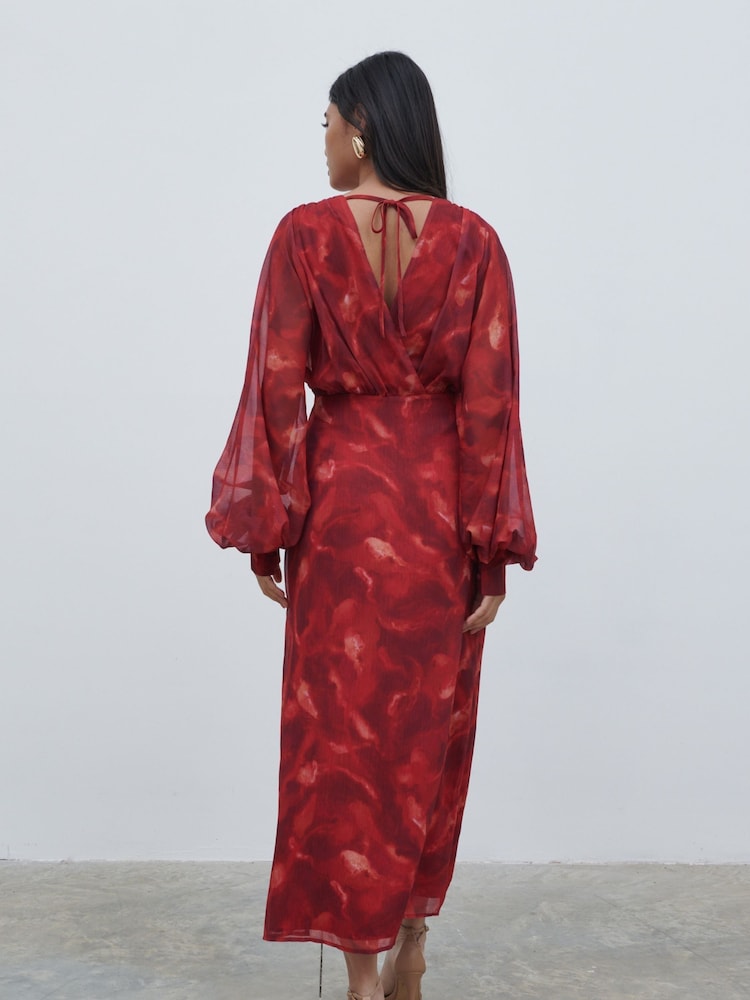 Pretty Lavish Dark Red Floral Theia Batwing Midaxi Dress - Image 3 of 3