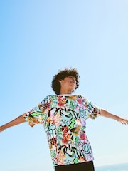 White/Multi Graffiti Relaxed Fit Short Sleeve Graphic Print T-Shirt (3-16yrs) - Image 2 of 7