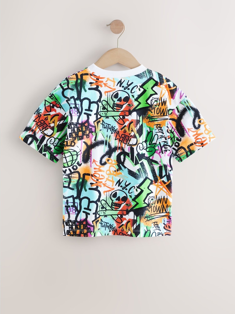 White/Multi Graffiti Relaxed Fit Short Sleeve Graphic Print T-Shirt (3-16yrs) - Image 2 of 7