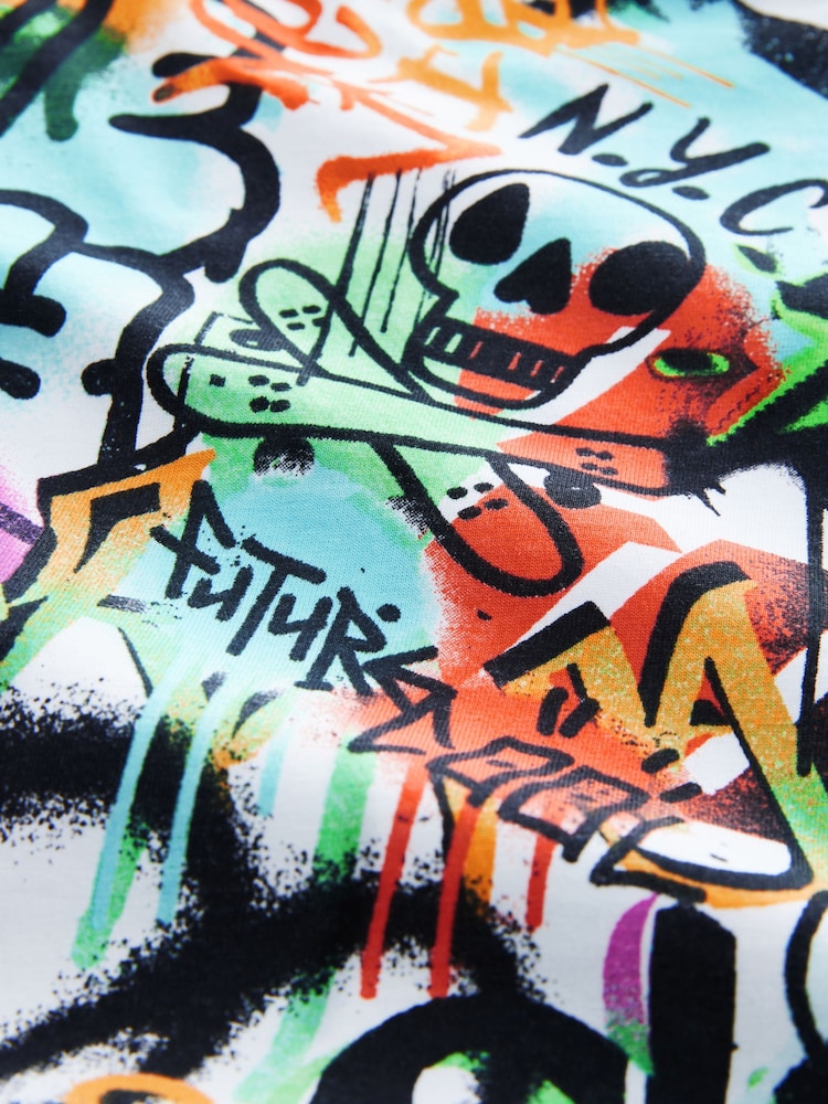 White/Multi Graffiti Relaxed Fit Short Sleeve Graphic Print T-Shirt (3-16yrs) - Image 7 of 7