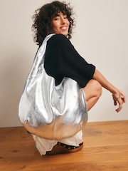 Rockett St George Silver Leather Hobo Shopper Bag - Image 1 of 11