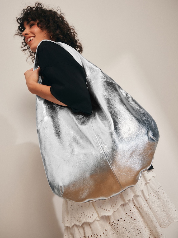 Rockett St George Silver Leather Hobo Shopper Bag - Image 2 of 11